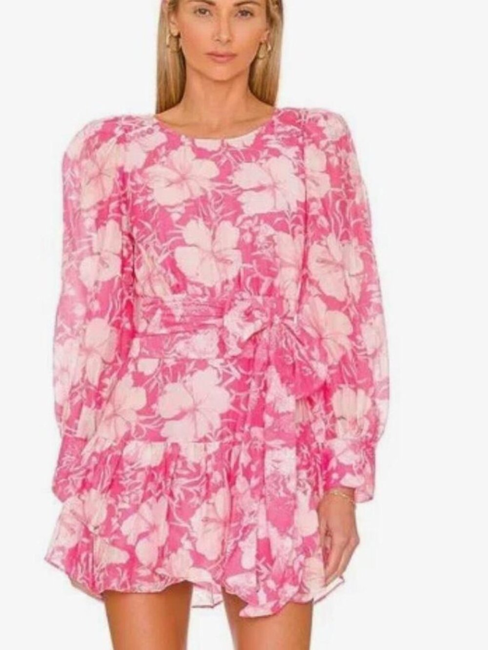 NEW Pink White LOVE SHACK FANCY Teyana Mini Dress Ballon Long Sleeves 6 NWT $365